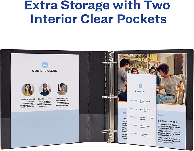 Avery Showcase 3 Ring Binder, 1.5" Slant Rings, 1 White Binder | For School, Home and Everyday Use, Clear View Covers, Interior Storage Pockets, Nonstick PVC-Free Material, Lay-Flat Pages