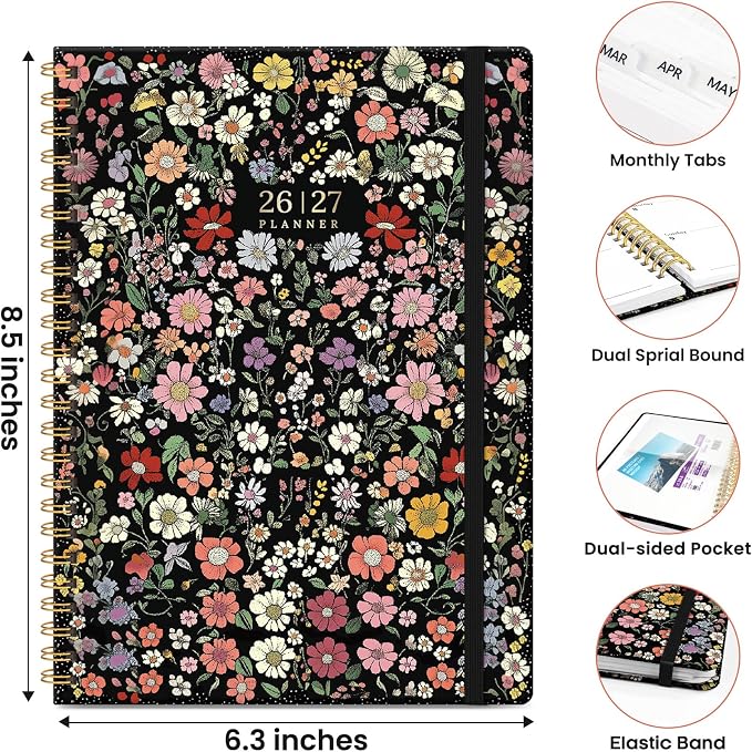 ZOTIA Academic Planner 2026-2027, Monthly & Weekly Jul 2026-Jun 2027 | Starlit Garden, 6.3" x 8.5" Calendar Planner for Women, Hardcover Pretty Organizer for Women, School Office Home Supplies
