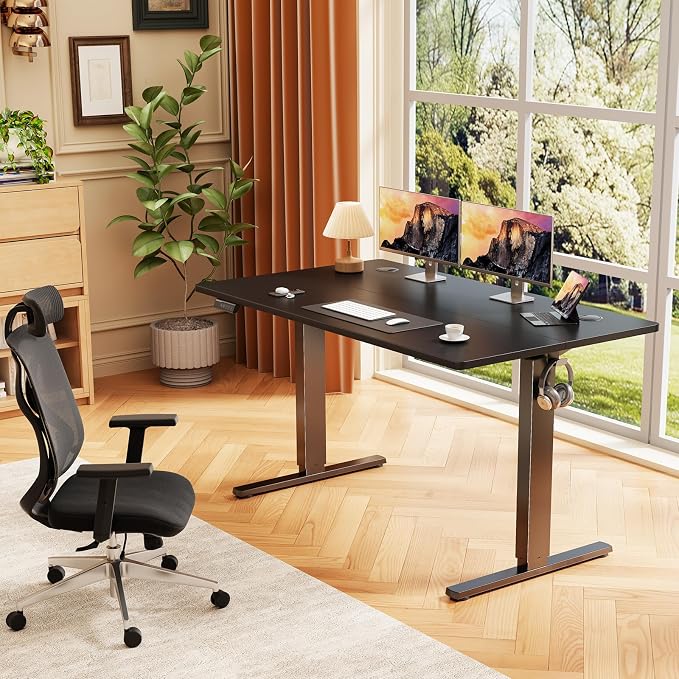 Sweetcrispy Electric Standing Desk, Computer Desk, 48x24 Inch | Adjustable Height, Splice Wood Board, 3 Memory Preset, Sit Stand Work Table for Home Office, Black