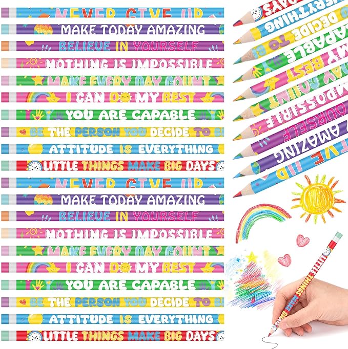Nezyo 100 Pcs Motivational Rainbow Colored Pencils Bulk - 7 Color in 1 Wooden Colorful Pencils Assorted Cute Novelty Art Supplies for Drawing Coloring Back to School Gifts Incentive Reward Stuffers