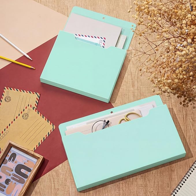 Feifeiya 2 Pcs Magnetic File Folder Wall Hanging Holder Large Pocket Paper Magazine Mail Organizer for Refrigerator Classroom Locker Whiteboard(Mixed,Mint Green,13.8 x 8.3 Inches,12.2 x 9.4 Inches)