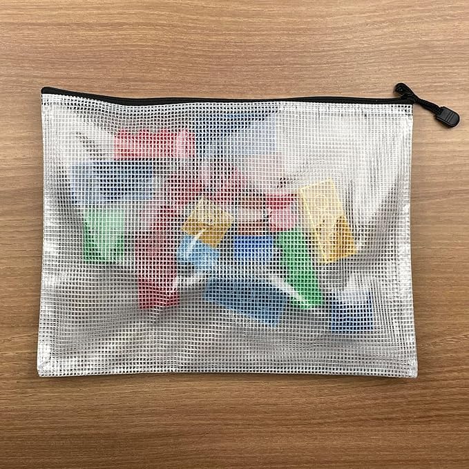 Oaimyy-Plastic Mesh Zipper Pouch Document Folders Bag Zipper Zip File Folders for Puzzles Games,Board Game Organization,Organizing Classroom Office Storage (Black, 4"x 6")