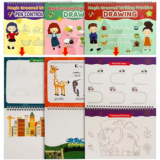 Premium 7 Magic Grooved Writing Practice Kids Books Reusable Hand Writing Practice Book Education Learn Home School Childrens Books Ages 3-8 Preschool