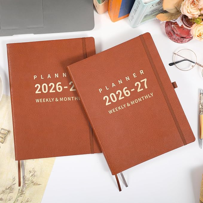 Planner 2026-2027 - 2026-2027 Planner Weekly and Monthly, 8.5" x 11", July 2026 - June 2027, Faux Leather Cover, Pen Holder, Pocket, 25 Notes Pages, A4 Premium Paper - Brown