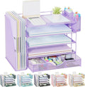 gianotter 5-Tier Desk Organizer with Drawers and File Holders | Letter Trays and Pen Holders - Workspace Accessories for Office Supplies (Light Purple)