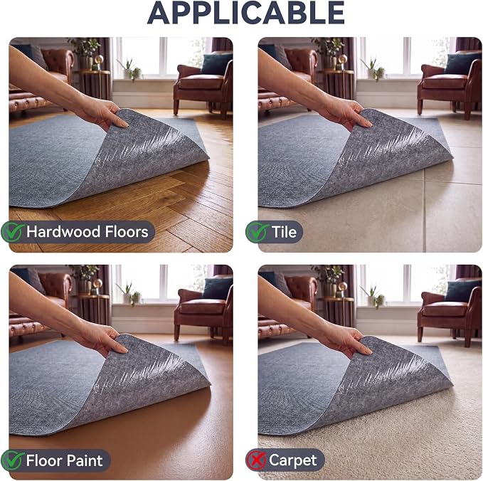 Office Chair Mat for Hardwood Floor Non Slip Protector Grey 35"x53" | PU Self-Adhesive Rolling Chair Mat for Under Desk, Large Duty Hard Floor Protectors for Wood/Tile, Desk Rug for Home Office