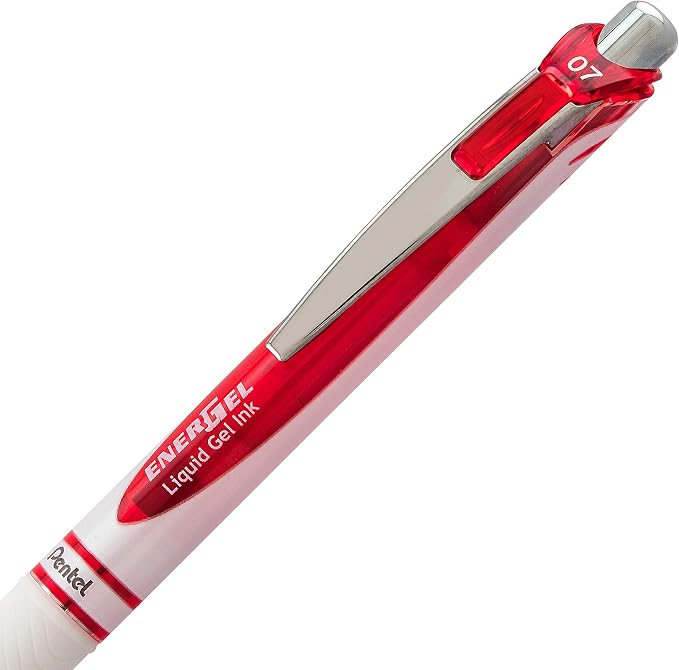 Pentel Gel Ink Pen, Pearl Retractable Gel Pen, (0.7mm) Medium Point, Needle Tip, Red Ink, 12 pack (BLN77PW-B)