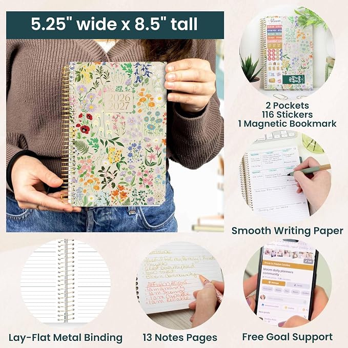 bloom daily planners 2026-2027 Planner - Academic Year (July 2026 - July 2027) Monthly & Weekly Soft Cover Planner for Women - 13 Month Calendar Agenda Book with Stickers - 5.5" x 8.25" - Garden Party, Beige