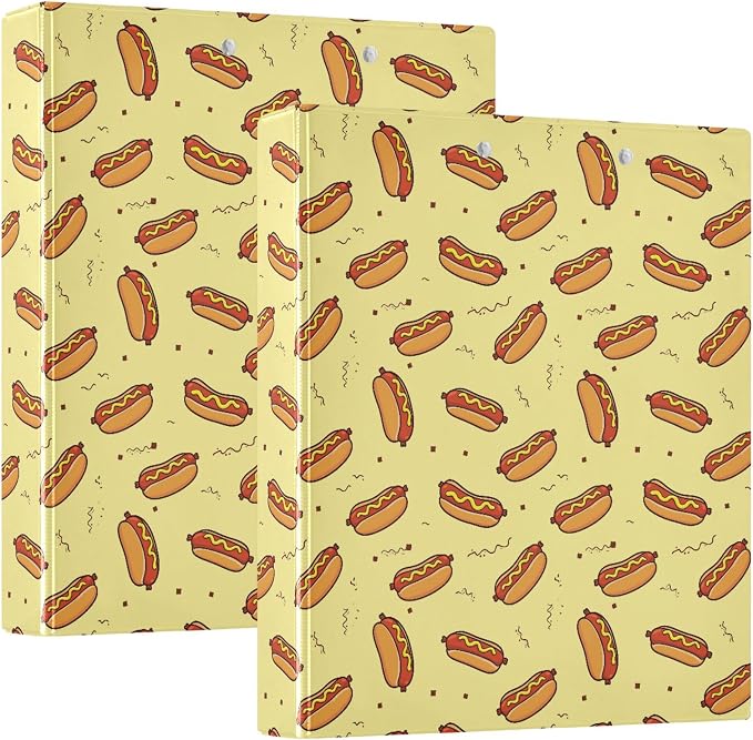 Pizza Hot Round Ring Binders 1.5 Inch Donuts Snack Cute Doodle Pattern 3 Ring Clipboard Binder for Office School Work Supplies File Folder Document 200 Sheet Capacity Easy Open 2 Pieces
