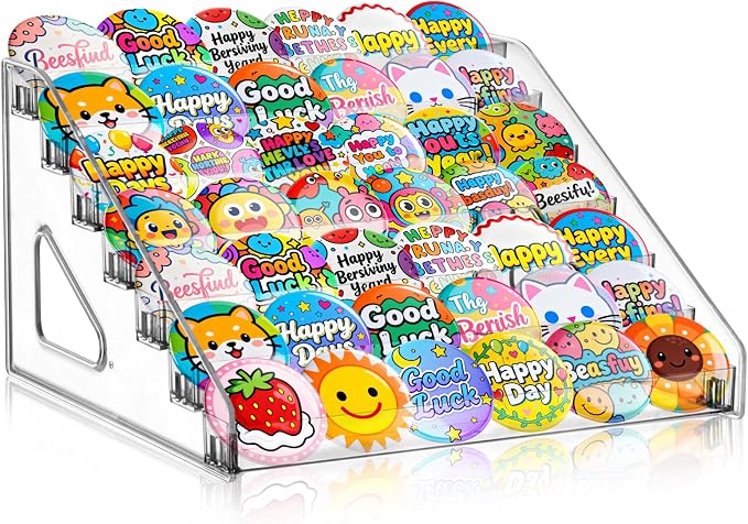 7 Tier Transparent Acrylic Button Pins Organizer Stand, Versatile Clear Acrylic Large Capacity Storage Organizer Tray Display Box for Button Pins Badges Glasses Makeup Nail Polish Graded Cards