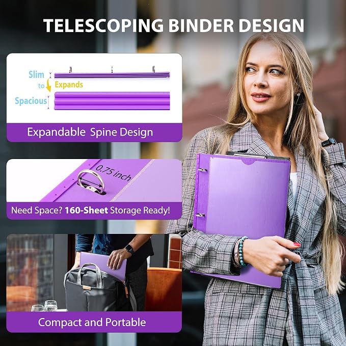 WOT I 4-Pack Telescoping 3 Ring Binder(0.75"), Expandable Flexible Binder - Patented Design for Easy Portability, Holds 8.5"x11" Paper, 4 Vibrant Colors, Perfect for School, Office&Home Organization