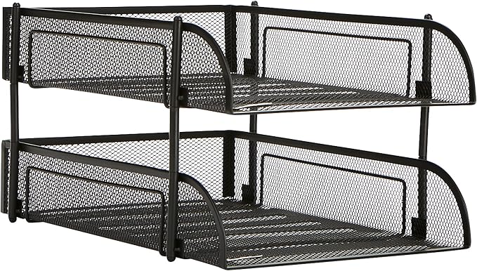 Mind Reader Stackable Paper Tray, Desktop Organizer, File Storage, Office, Metal Mesh, 2 Pcs, Black