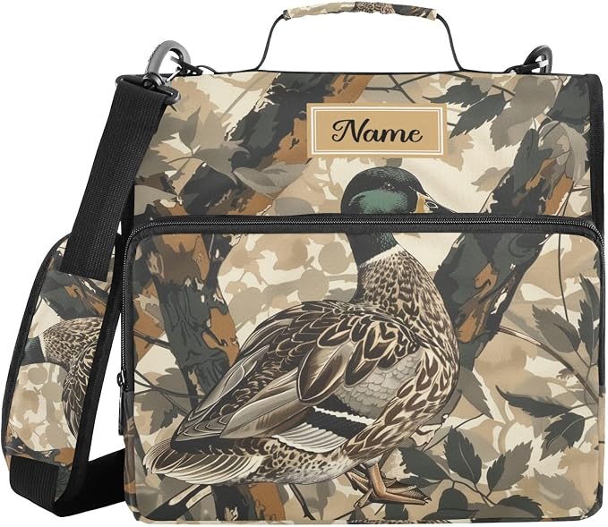 Custom Mallard Ducks Camouflage 3 Ring Zipper Binder with Handle | 1.5 inch Binder Organizer 2 inch Binder Organizer, Multi Pockets Office File Folder with Shoulder Strap 500 Sheet Capacity