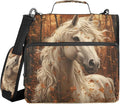 ALAZA Zipper Binder 3 Ring White Horse in The Forest Binder Organizer with Zipper and Shoulder Strap Large Capacity Multi-Pocket Trapper Keeper File Folder for Office Supplies