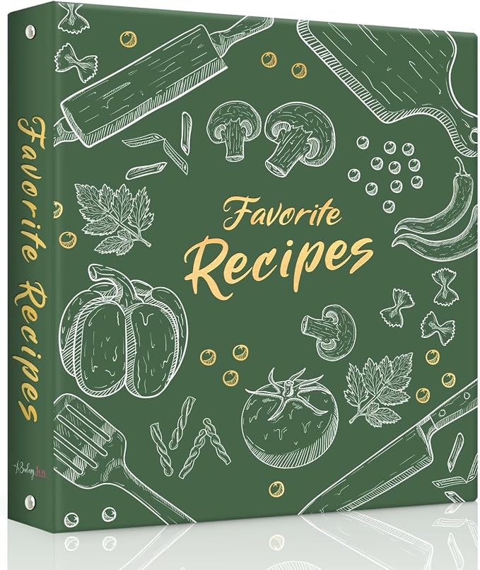 Recipe Binder with Plastic Sleeves, 8.5x11 3 Ring Blank Recipe Book Binder | Premium recipe binder kit with waterproof cover, sleeves, cards, dividers and gift box for preserving recipes-Dark Green.