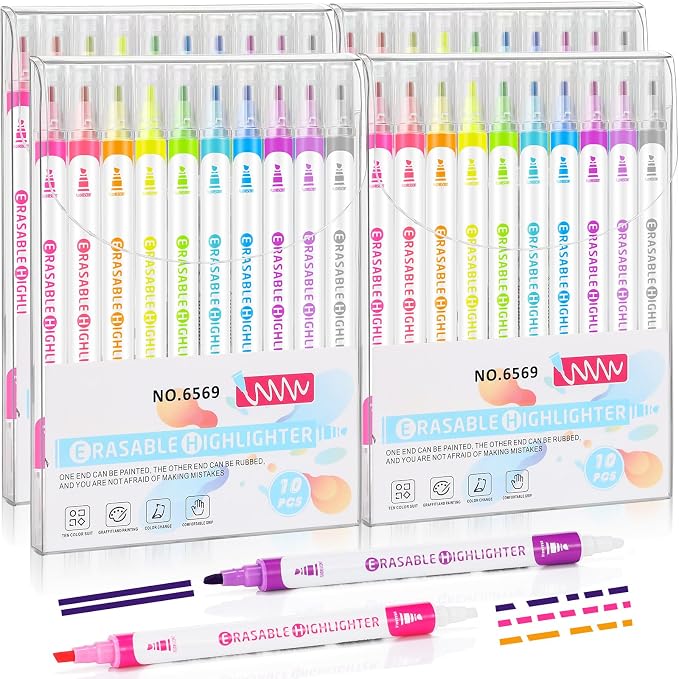 Zhehao 40 Pcs Erasable Highlighters Set, 10 Assorted Pastel Colors