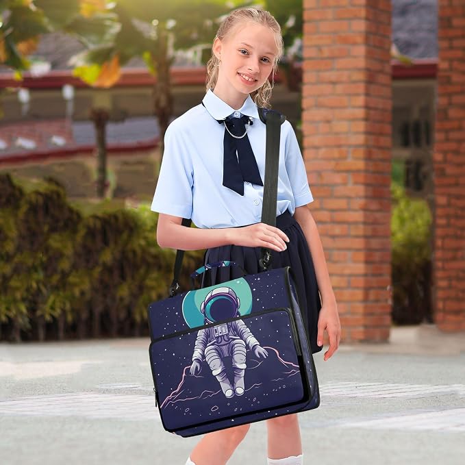 MNSRUU 3 Ring Binder Bag, 2 Inch D-Rings Easily Organizes 1 Inch Fits Letter Sized Paper, Astronaut Large 3 Hole Zipper Binder Organizer for School Office Supplies