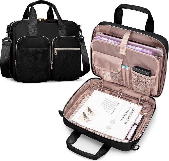 3 Ring Zipper Binder, 2 Inch Ring Binder Organizer Bag with Strap | Binder Bag Fits 13" Laptop & 500 Sheets, Detachable Shoulder Strap, Large Capacity Zip Up Portfolio Folder Bag for Office
