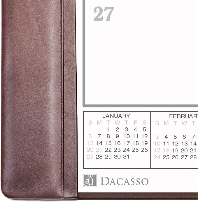 Chocolate Brown Leather Desk Pad w/Calendar, 25.5 x 17.25