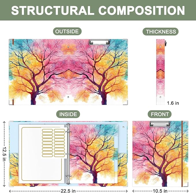 Rouidr 3 Ring Binder with clipboard, 1 inch 8.5 x 11 in Letter Size View Binders Organizer with Dividers Tabs & Clear Sleeves, School Supplies, Office Supplies