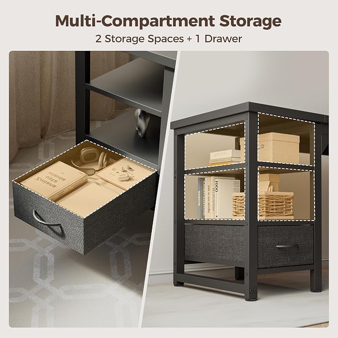 54 in Computer Desk with Drawer, 1" Thick Reversible Office Desk | Large Modern Writing Table with Storage Shelves, Heavy Duty Industrial Executive Desk for Home Bedroom Study Work