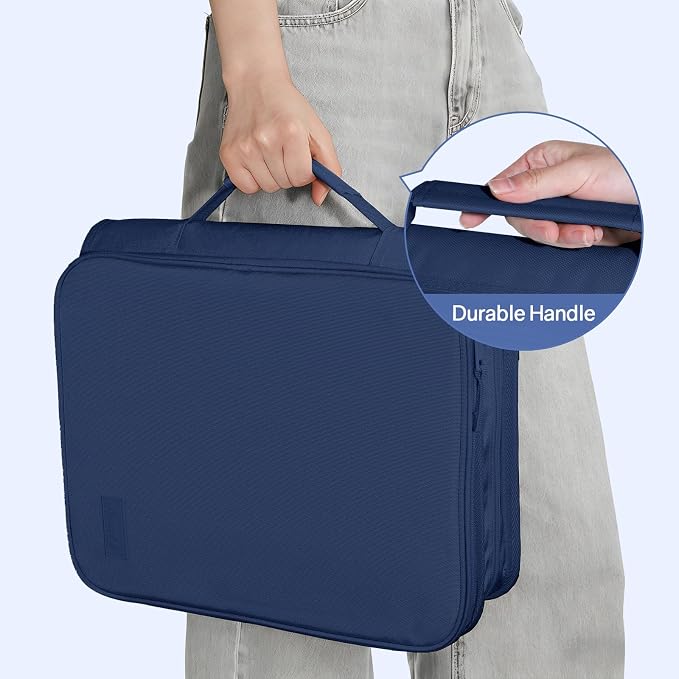 SUNEE Zippered Binder Bag with Handle, 2-Inch 3-Ring O-Ring, 500-Sheet Capacity, Includes Zip Pocket, 5-Tab Expanding File Folder, Multi-Pocket Organizer Binder for Middle School, Navy