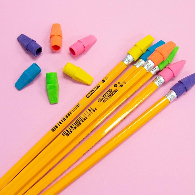 BAZIC Products Neon Pencil-Top Eraser Caps, Latex-Free, PVC-Free, 12-Box
