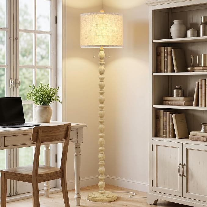 Luvkczc Vintage Floor Lamp for Living Room Bedroom, 62" Retro Standing Lamp with 2 Pull Chain Switches, Corner Lamp for Farmhouse, Includes 9W LED Bulb