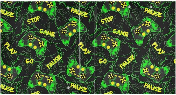 Bright Green Game Controller Gamer Binder 3 Ring 1.5 Inch Binder with Clipboard&Pockets, Hardcover Binders Heavy Duty Large File Folder for Office School Supplies - Holds 200 Sheets,2 PC