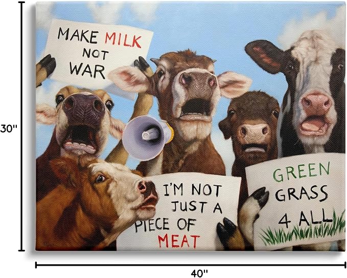 Protesting Cows Funny Country Farm, 30 x 40 Inch Canvas Wall Art | Stupell Industries · By Lucia Heffernan · Ready to hang · Farmhouse humor for any room · Made in USA