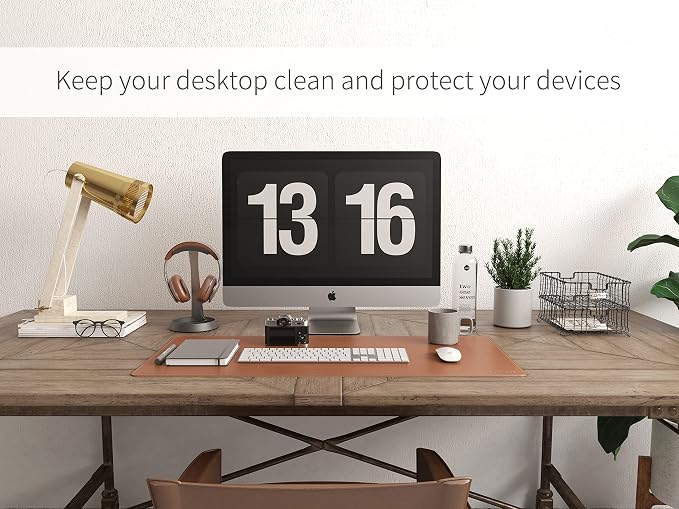 RENMTURE Dual-Sided Desk Pad, Natural Cork & PU Leather Large Mouse mats for Office and Home Work, Desk Protector Non-Slip, Waterproof, Easy Clean (Brown, 36"x17")