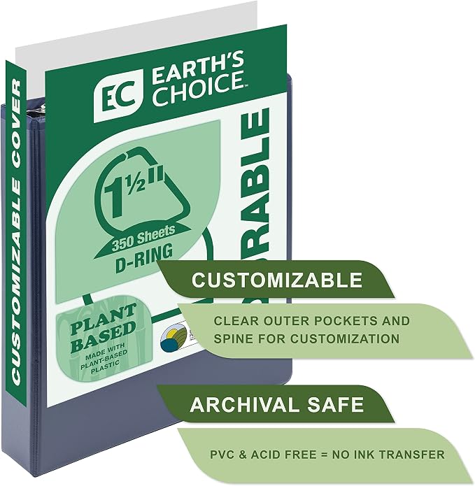 Samsill Plant-Based 1.5 Inch Durable D-Ring, View Binder, Eco-Friendly, USDA Certified Biobased, Single, Indigo