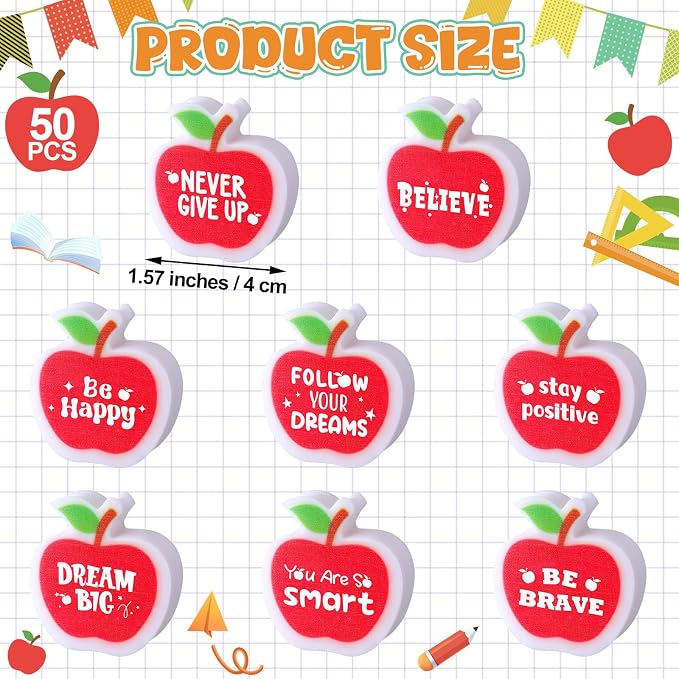 50 Pcs Mini Apple Erasers Bulk Inspirational Back to School Gift