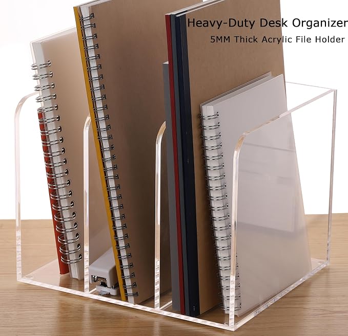 Acrylic Desk File Organizer, 3-Section Vertical File Folder Rack,Clear | Desk Organizer for Documents, Tablets, Magazines, Books & Accessories, Ideal for Office, Home & Classroom