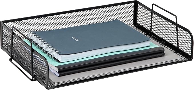 Mind Reader Stackable Paper Tray, Desktop Organizer, File Storage, Office, Metal Mesh, 13.25" L x 9.75" W x 6.25" H, 2 Pcs., Black (Pack of 8)
