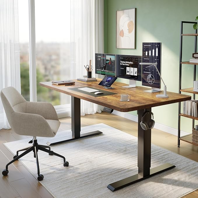 CubiCubi 63x28 Large Electric Standing Desk Height Adjustable, Rustic Brown | 28" Deep Desktop, Sit Stand up Home Office Desk, Computer Workstations, Advanced Motor, High-Strength Frame, 176 lbs Capacity