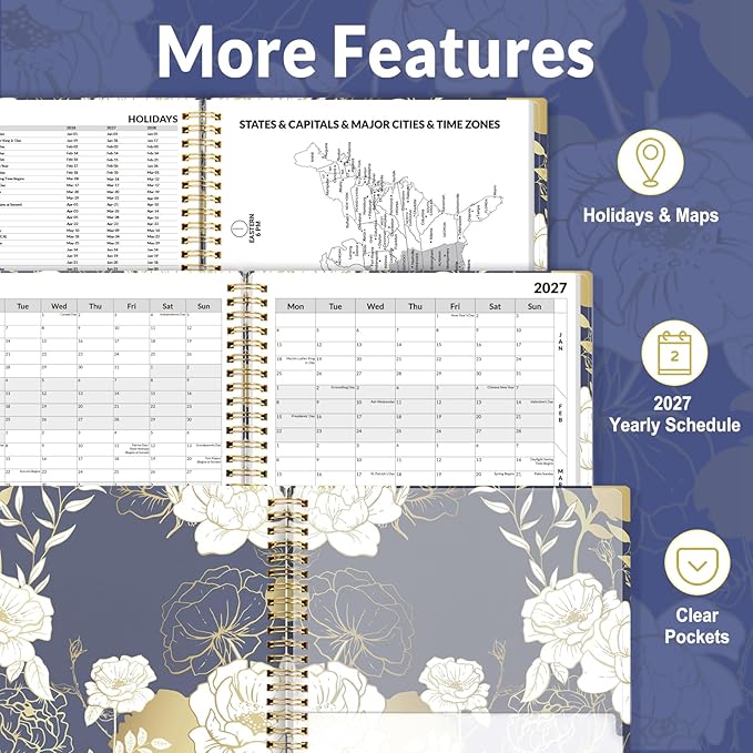 SUNEE 2026-2027 Appointment Book, Quarter-Hourly, Weekly & Monthly - from July 2026 to June 2027, 8.5"x11" Academic Planner, Flexible Cover, Note Pages, Bookmark, Spiral Binding, Vintage
