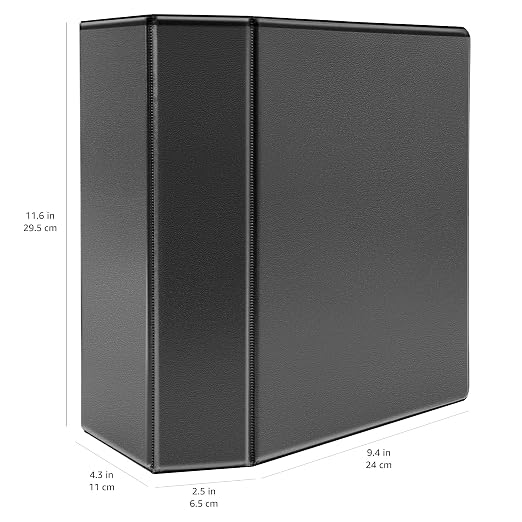 Amazon Basics 5 inch Heavy Duty D-Ring 3 Ring Binder, Customizable View Cover, Extra Durable, Black, 2-Pack
