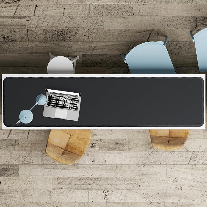 CENNBIE Leather Desk Mat, 78.7" x 19.6" Desk Mat on top of desks (Black) | Premium stitched edges resist wear. Easy to clean. Protects desk from spills, stains ,scratches. Smooth glide. Office & home.