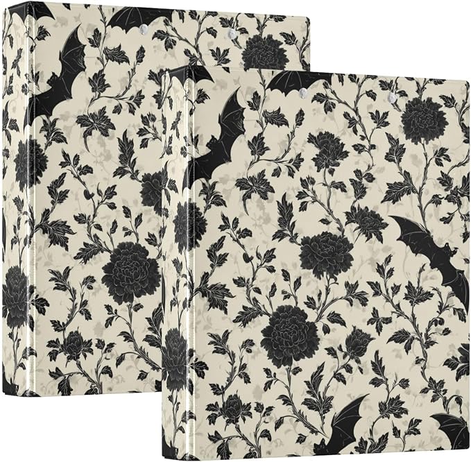 Goth Bat Round Ring Binders Floral (1) 1.5 Inch 3 Ring Binder with Clipboard Holds 200 Sheets Office Home School