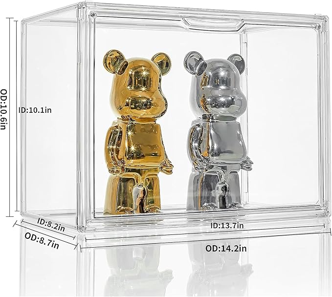 Attelite Acrylic Display Case for Collectible Large Clear Storage Box 1pack | Acrylic Box for Figures, Tool-free Assembly,Stackable,Magnetic Door, Dustproof Protection,thicken plastic，Clear 360° View