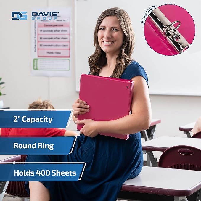 Easyview 3-Ring Binder, Clear-View Cover, 2" Round Rings, 4 Pack | Heavy-duty binder, fits 8.5" x 11" paper, fashion colors, customizable cover, made in Canada, ideal for school or office use
