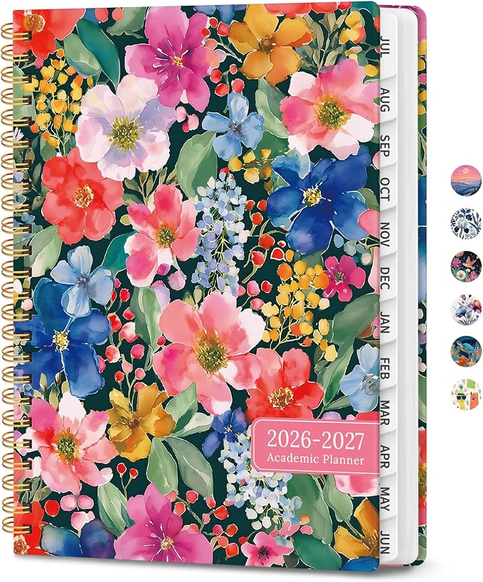 Planner 2026-2027, Academic Year Monthly & Weekly Planner Caledndar, July 2026 - June 2027, Hardcover Large Planning Agenda Book with Tabs for School Office Supplies, 8.5" x 11" - Petal Harmony