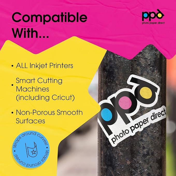 PPD 40 Sheets 8.5x11" Vinyl Sticker Paper Matt Printable Inkjet | Self-Adhesive Premium Backing. Waterproof, tear-resistant, and quick-drying Sheets for Labels and Custom Decals. PPD-38-40