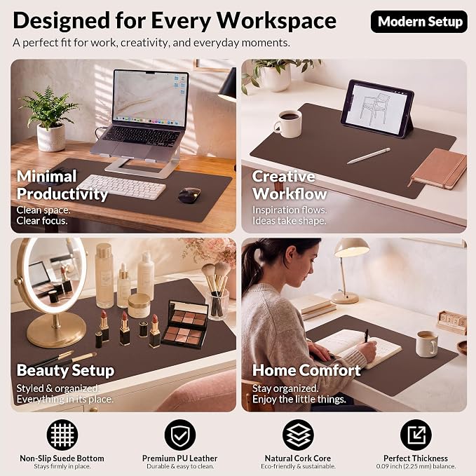AFIING Cork Desk Mat, Coffee, 23.6" x 13.7",Desk Pad Protector | Dual-Sided & PU Leather, Waterproof, Non-Slip for Mouse Pad, Writing, Home Office& Laptop