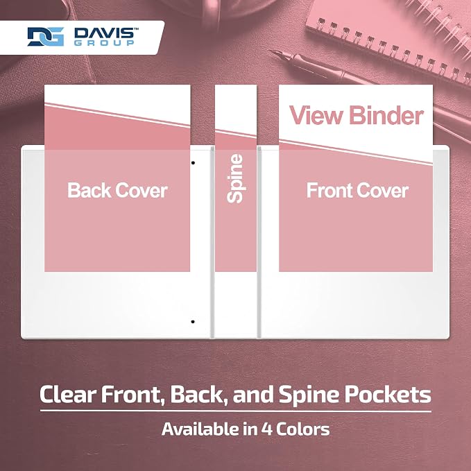 Pack of 6 Premium View Binders, Ring Binders with Clear-View Cover and Interior Pockets, Pastel Color Options, 1 Inch, Blush