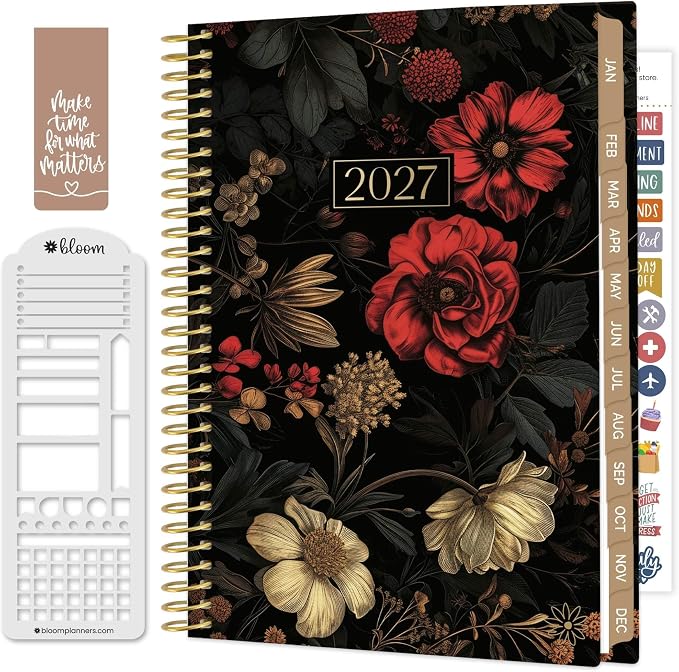 bloom daily planners 2027 Planner (January - December 2027) - Weekly & Monthly Softcover Planner for Women - Calendar Year Inspirational Agenda Book with Stickers - 5.5" x 8.25" - Moody Floral