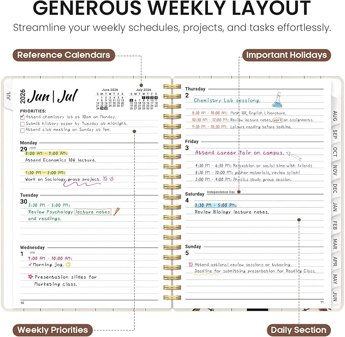 Academic Planner 2026-2027, Jul 2026-Jun 2027 Monthly & Weekly Planner