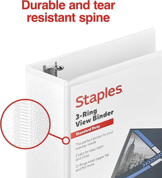 Staples 2" 3-Ring View Binder, D-Ring, White, 4/Pack