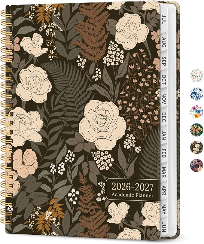 Taja Planner 2026-2027, Jul 2026-Jun 2027 Monthly & Weekly Calendar Planner | 6.3" x 8.5", Hardcover Academic Calendar, Teacher Student Agenda Book with Tabs, School Office Supplies, Wild Rose